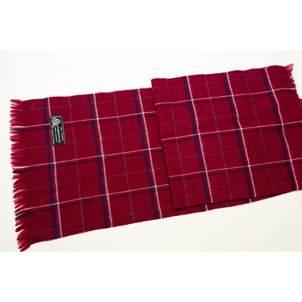 Dark Red Lambs Wool Plaid Scarf 11x50"